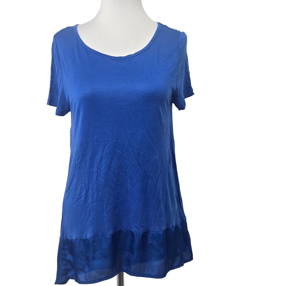 Michael Kors M Tunic Top Womens Blue Excellent Sheer Trim High Low Hem